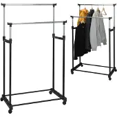 Huismerk Mobiel Dubbel Kledingrek Met Wielen - 86x42x170cm