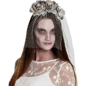 Merkloos Halloween Horror bruid/zombie haarband/diadeem met sluier voor volwassenen - Verkleedhoofddeksels