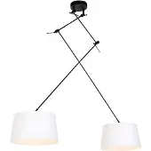 QAZQA Hanglamp zwart met linnen kappen wit 35 cm 2-lichts - Blitz