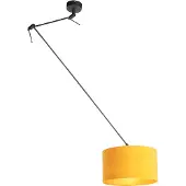 QAZQA Hanglamp met velours kap oker met goud 35 cm - Blitz I zwart