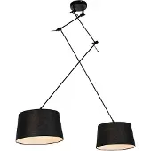 QAZQA Hanglamp zwart met linnen kappen zwart 35 cm 2-lichts - Blitz