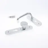 Nemef 3253 FP Ls Beslag kortschild afgerond | D kruk-knop | beslagset | geveerd | krukstift 8mm | F1 aluminium | PC55-PC55 | draairichting links - 9325306552
