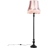 QAZQA Vloerlamp zwart met Granny kap roze - Classico