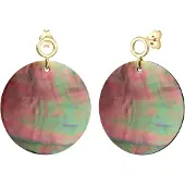 Elli Oorbellen 'Perlmuttscheibe' goud / groen / donkerlila / watermeloen rood