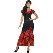 Smiffys Spaanse flamenco jurk (zwart en rood, S (36/38))