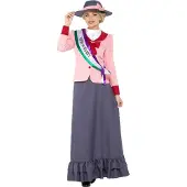 Smiffys - Deluxe Victorian Suffragette Kostuum - L - Grijs/Roze