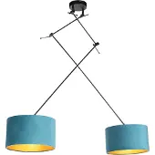 QAZQA Hanglamp met velours kappen blauw met goud 35 cm - Blitz II zwart