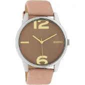 Oozoo dames lederen polshorloge, model UOC10376, lichtroze, analoog, quartz