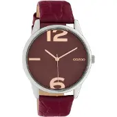Oozoo dameshorloge met leren armband, wijnrood, analoog, quartz, model UOC10378