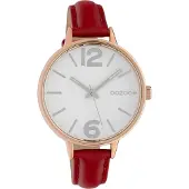 Oozoo dameshorloge met leren armband, model UOC10458, rood, analoog, quartz