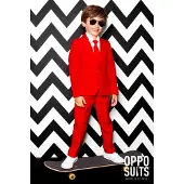 Opposuits kostuum Red Devil felrood Jongens Polyester Reverskraag Effen - maat 110/116