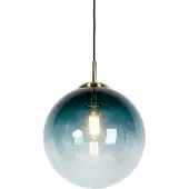QAZQA Art Deco hanglamp messing met oceaanblauw glas 33 cm - Pallon