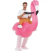 Coolstuff Opblaasbaar flamingo kostuum (bruin, wit en roze)