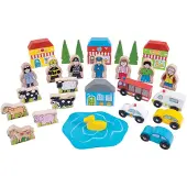 Bigjigs Houten Treinrails Uitbreidingsset - Figuren & Gebouwen