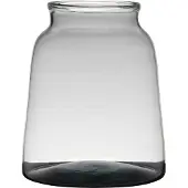 Hakbijl Glass Transparante/grijze stijlvolle vaas/vazen van gerecycled glas 23 x 19 cm - Vazen