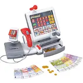 Klein Toys elektronische kassa - touchpad, scanner, weegschaal en rekenmachinefunctie - 31x15,5x23 cm - incl. speelgeld, uitschuifbare geldla, licht- en geluidseffecten - grijs