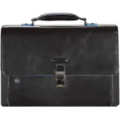 Piquadro Blue Square Briefcase II Leather 40 cm Laptopcompartiment zwart