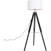 QAZQA Vloerlamp zwart met wit linnen kap 45 cm - Tripod