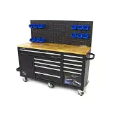 HBM werkbank 158 cm met 10 laden, deur en achterwand, zwart