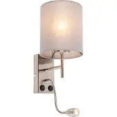 QAZQA Moderne wandlamp staal met katoenen grijze kap - Stacca
