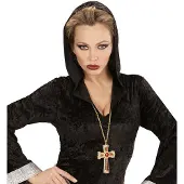 Widmann - Kruis Met Edelsteen Aan Ketting - Goud - Halloween - Verkleedkleding