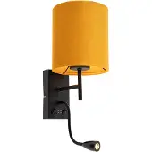 QAZQA Wandlamp zwart met velours gele kap - Stacca