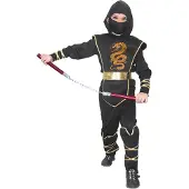 Vegaoo Zwart met goud ninja pak voor jongens