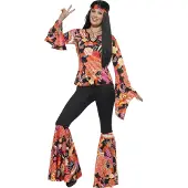 Smiffys Willow the Hippie Costume Multi-Coloured with Top Trousers Headscarf & Medallion