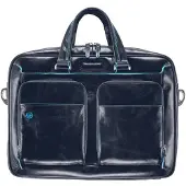 Piquadro Blauwe Square Briefcase III Leder 39 cm Laptopcompartiment blauw