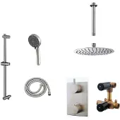 Mueller Ufo RVS thermostatische regendouche 30cm met plafondarm en handdouche op glijstang