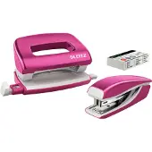 Leitz lot d'agrafeuse et perforatrice Mini Nexxt, rose métal