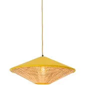 QAZQA Landelijke hanglamp geel velours met rotan 60cm - Frills Can