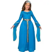MOM Medieval Princess Girl Costume Blauw 10-12 Years Kinderen
