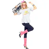 Finidi 80's beach girl kostuum (pink, neon multicolor)