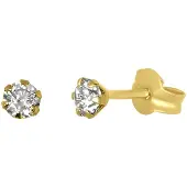 Lucardi 14 Karaat geelgouden oorbellen rond 3mm zirkonia