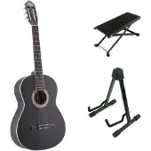 Lapaz C30BK klassieke gitaar 4/4-formaat zwart + statief + voetenbankje