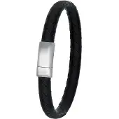 Lucardi Stalen herenarmband gevlochten leer zwart