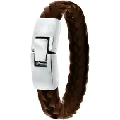 Urban Story Stalen herenarmband gevlochten leer bruin