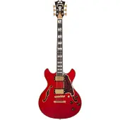 D'angelico Excel Mini DC Trans Cherry semi-akoestische gitaar met koffer