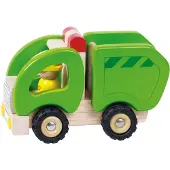 Goki Houten voertuig - Vuilniswagen - 15X8,5X10Cm - Met Rubberen Banden - 2 Jaar