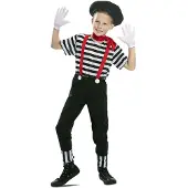 Vegaoo - Mime kostuum met baret voor jongens - 7 - 9 jaar (122/134)