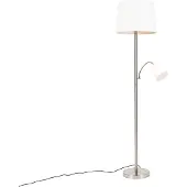 QAZQA Klassieke vloerlamp staal met witte kap en leeslampje - Retro