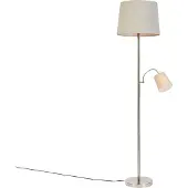 QAZQA Klassieke vloerlamp staal met grijze kap en leeslampje - Retro