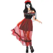 Vegaoo - Dia de los Muertos outfit met rode sluier voor vrouwen