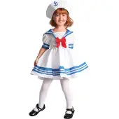 Vegaoo - Wit en blauw matroos kostuum voor meisjes
