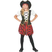 Vegaoo - Zwart met rood piraten kapitein pak voor meisjes