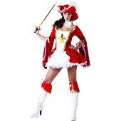 Vegaoo Sexy rood en wit musketier kostuum voor vrouwen
