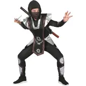 Vegaoo - Zwart en zilverkleurig shuriken ninja kostuum voor kinderen