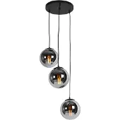 QAZQA Art deco hanglamp zwart met smoke glas 3-lichts - Pallon