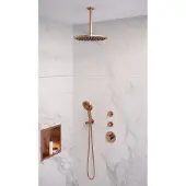 Brauer Copper Edition thermostatische inbouw regendouche SET 12 met 30 cm douchekop en plafondarm en 3-standen handdouche en doucheslang en wandaansluitbocht koper geborsteld PVD